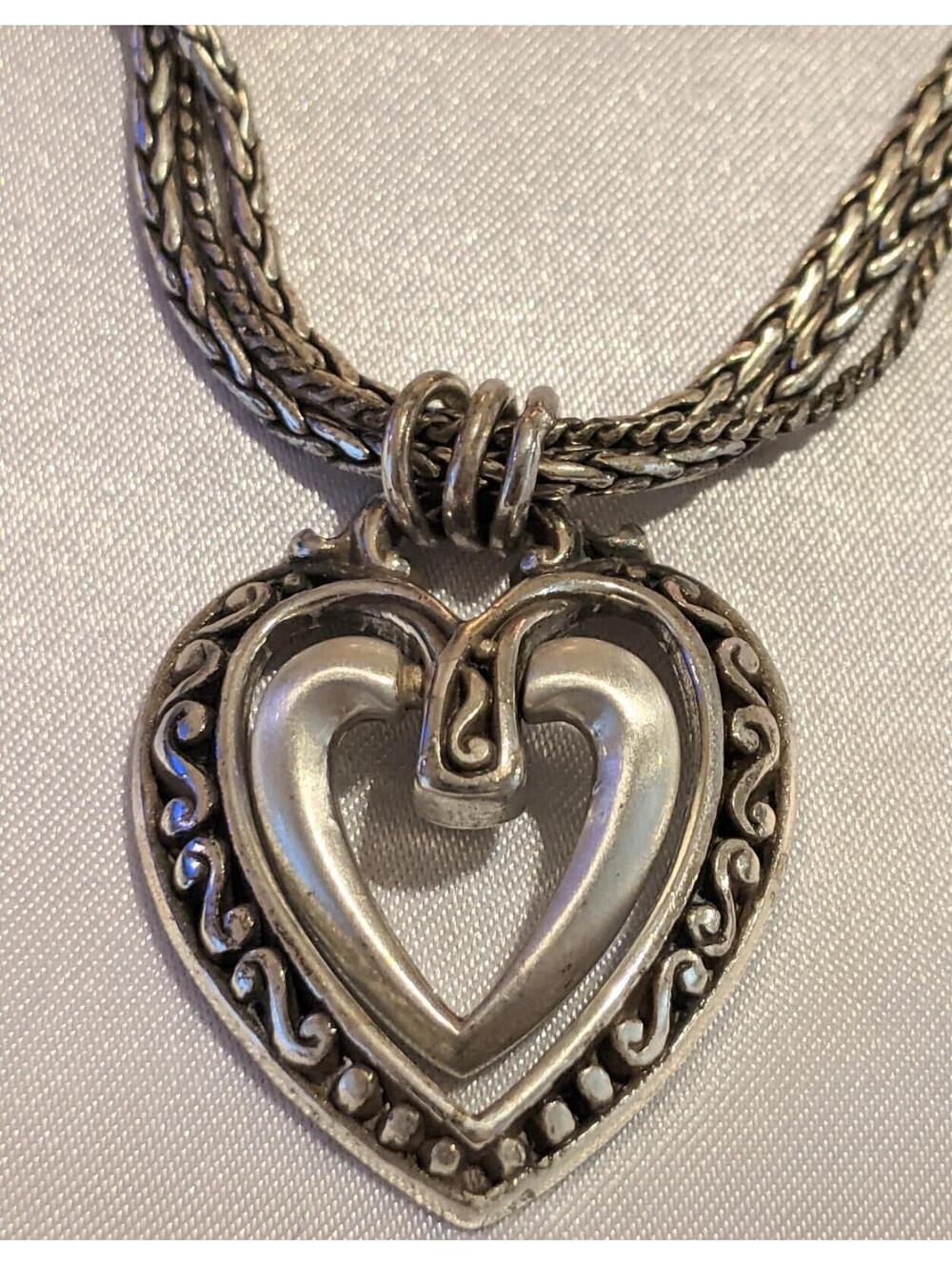 Brighton Ellington Double Heart Pendant On Multi Strand Necklace Silver Plated